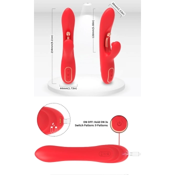 Wibrator króliczek Nirvana czerwony trójpunktowy silikonowy USB 22 cm