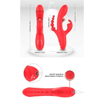 Wibrator króliczek Trident czerwony USB 22 cm