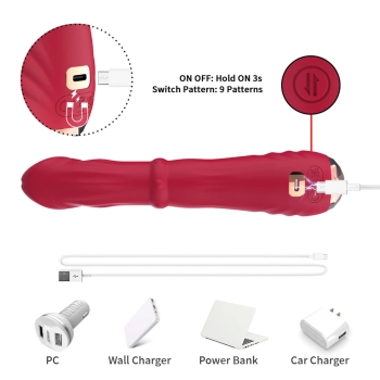 Wibrator punktu G Jackal czerwony z ruchami posuwistymi USB 22 cm