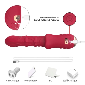 Wibrator punktu G czerwony realistyczny 9 wibracji B Series Joy USB 22 cm
