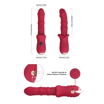 Wibrator punktu G czerwony realistyczny 9 wibracji B Series Joy USB 22 cm