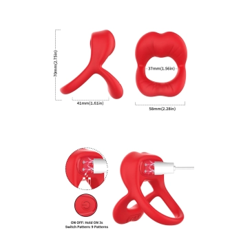Pierścień wibrujący Big Mouth czerwony 9 funkcji B Series Joy 7 cm