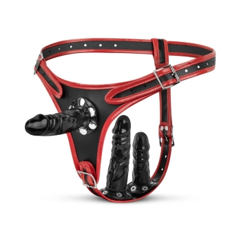 Uprząż strapon na trzy dildo EasyToys
