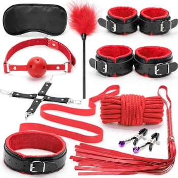 Zestaw bondage 10 elementów Fetish Fever czerwono czarny