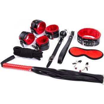 Fetish Fever - Bondage Set - 9 pieces - Red/Black