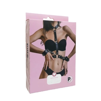 Minimalistyczna czarna uprząż BDSM Pure Lust Uma z opaskami