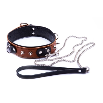 Obroża ze smyczą Whips Collection koniakowa skóra
