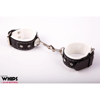 Kajdanki damskie Whips Collection białe skórzane z karabińczykami