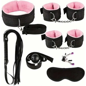Zestaw kajdanek BDSM Fetish B Series z różowym futerkiem
