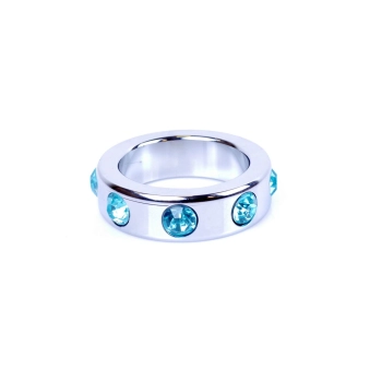 Pierścień-Metal Cock Ring with Light Blue Diamonds Medium