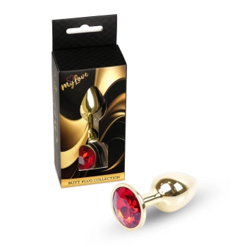 Stalowa biżuteria analna MyLove Toys z czerwonym diamentem 7 cm