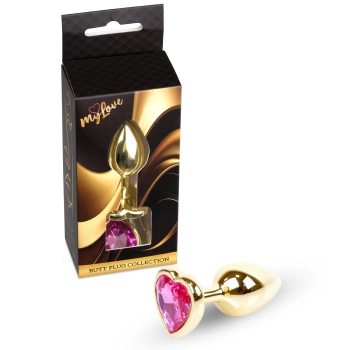 Stalowy korek analny Gold Heart MyLove Toys różowy 7 cm