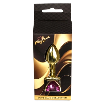 Stalowy korek analny Gold Heart MyLove Toys różowy 7 cm