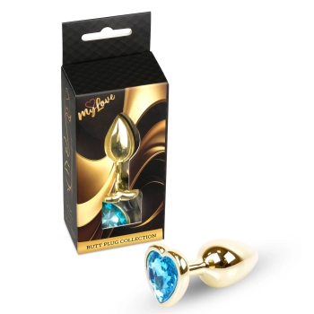 Biżuteria analna MyLove Toys Gold Heart jasnoniebieska 7 cm