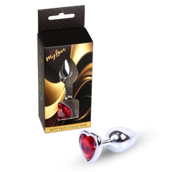 Srebrna biżuteria analna z czerwonym serduszkiem MyLove Toys 7 cm