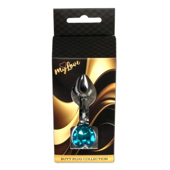 Korek analny srebrny serduszko jasnoniebieski MyLove Toys 7 cm