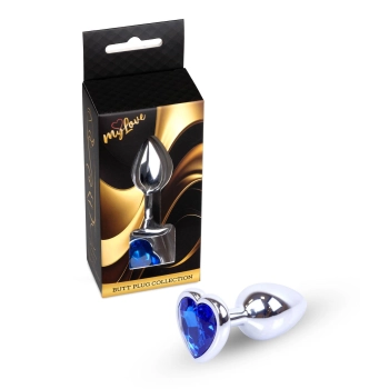Korek analny srebrny serce MyLove Toys ciemnoniebieski 7 cm