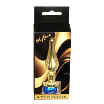 Korek analny stalowy MyLove Toys z diamentem ciemnieniebieski 9,5 cm