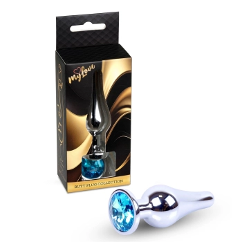 Biżuteria analna srebrna z diamentem MyLove Toys jasnoniebieska 9,5 cm