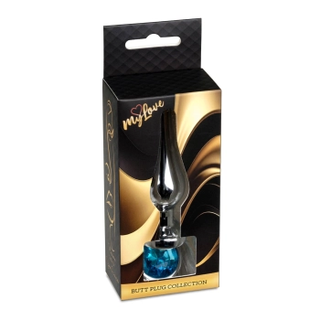 Biżuteria analna srebrna z diamentem MyLove Toys jasnoniebieska 9,5 cm