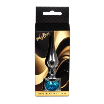 Biżuteria analna srebrna z diamentem MyLove Toys jasnoniebieska 9,5 cm