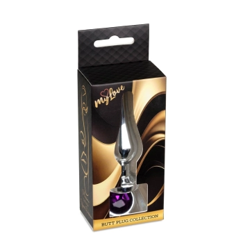 Stalowy korek analny z diamentem MyLove Toys fioletowy 9,5 cm
