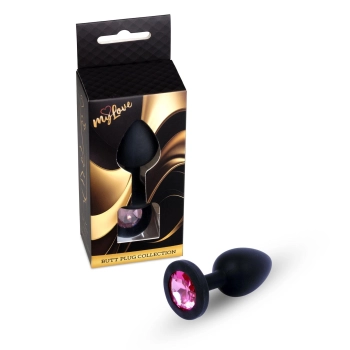 Korek analny silikonowy MyLove Toys czarny z diamentem średni 8 cm