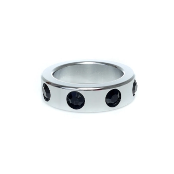 Pierścień-Metal Cock Ring with Black Diamonds Medium