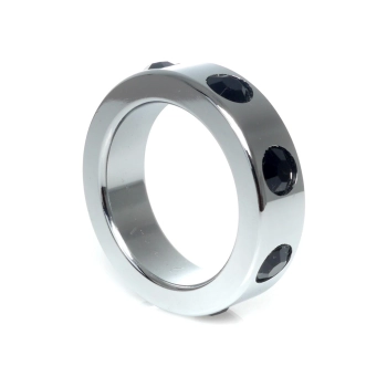 Pierścień-Metal Cock Ring with Black Diamonds Medium