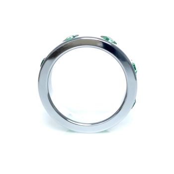 Pierścień-Metal Cock Ring with Green Diamonds Large