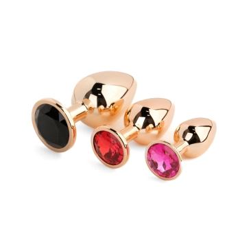 Zestaw stalowych korków analnych Red Gold HeavyFun z kryształami
