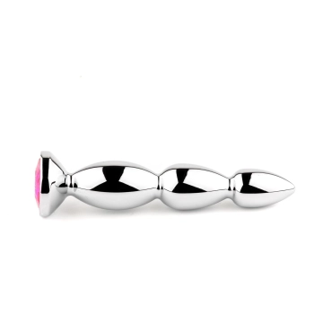 Długi metalowy korek analny z różowym kryształem HeavyFun 13,5 cm