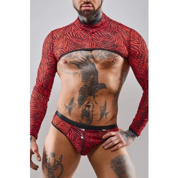 Krótki top tiulowy Regnes Fetish Planet czarno czerwona zebra M
