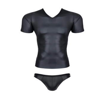 męski komplet z wetlooka: t-shirt w serek, figi typu brazyliany S