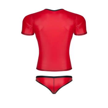 Komplet męski wetlook t-shirt w serek figi brazyliany czerwony S Regnes