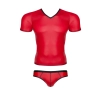 męski komplet z wetlooka: t-shirt w serek, figi typu brazyliany XL