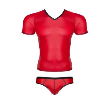 męski komplet z wetlooka: t-shirt w serek, figi typu brazyliany XL