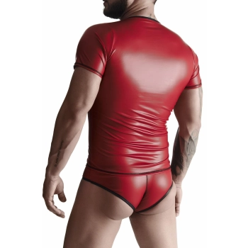 Męski t-shirt wetlook w serek Regnes Fetish Planet czerwony S