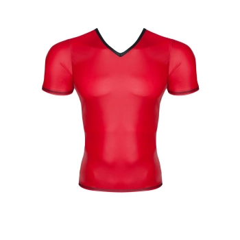 Męski t-shirt wetlook w serek Regnes Fetish Planet czerwony S