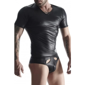 T shirt męski wetlook z dostępem do piersi Regnes Fetish Planet czarny M