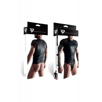 Męski t-shirt wetlook z siatką Regnes Fetish Planet czarny S