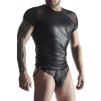 Męski t-shirt wetlook z siatką Regnes Fetish Planet czarny S