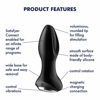 Silikonowy korek analny wibrujący rotacyjny Satisfyer 2 Connect App czarny