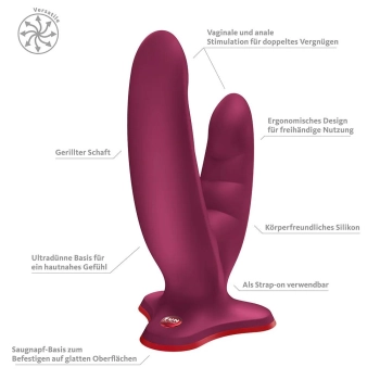 Dildo podwójne z przyssawką Fun Factory Ryde bordowe