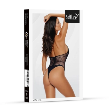 Body erotyczne siateczkowe z wycięciami SoftLine 1016 czarny One Size