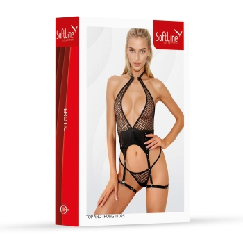 Body z siateczki i ekoskóry SoftLine Collection czarne M