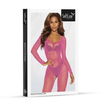 Bodystocking siateczkowy różowy SoftLine 2061 One size