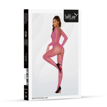 Bodystocking siateczkowy różowy SoftLine 2061 One size