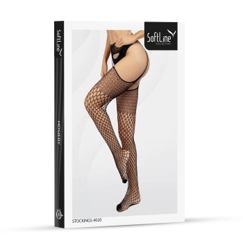 Eleganckie pończochy siateczkowe koronkowe SoftLine 4020 czarne one size