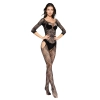 Bodystocking siateczkowy kwiatowy czarny S/L SoftLine